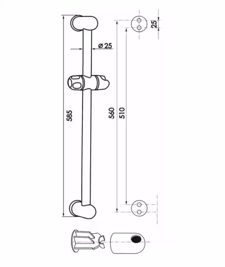 Sprchová tyč plastová, dĺžka 60 cm, TOMMY