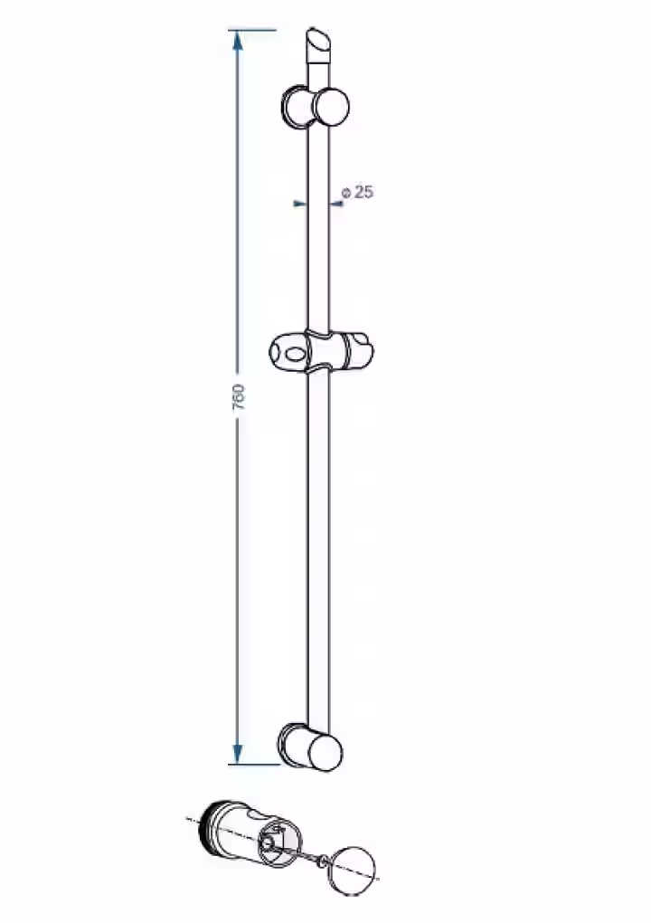 Sprchová tyč plastová, dĺžka 76 cm, s posuvným vrchným úchytom NO-DRILL