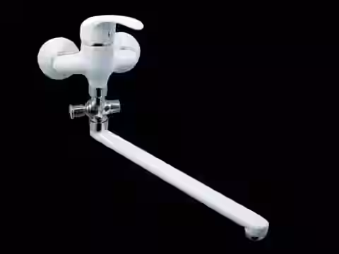 Batéria vaňová stenová do bytového jadra s rovným liatym 30cm výtokovým ramenom, bez príslušenstva, rozstup 100mm, biela, PERLA