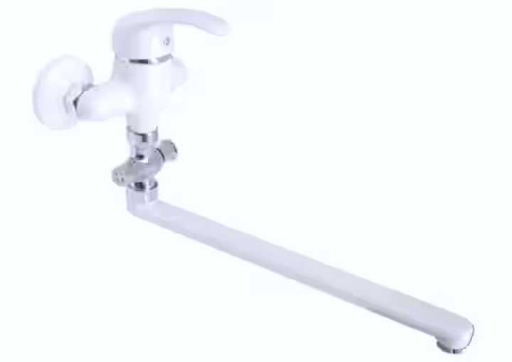 Batéria vaňová stenová do bytového jadra s rovným liatym 30cm výtokovým ramenom, bez príslušenstva, rozstup 100mm, biela, PERLA