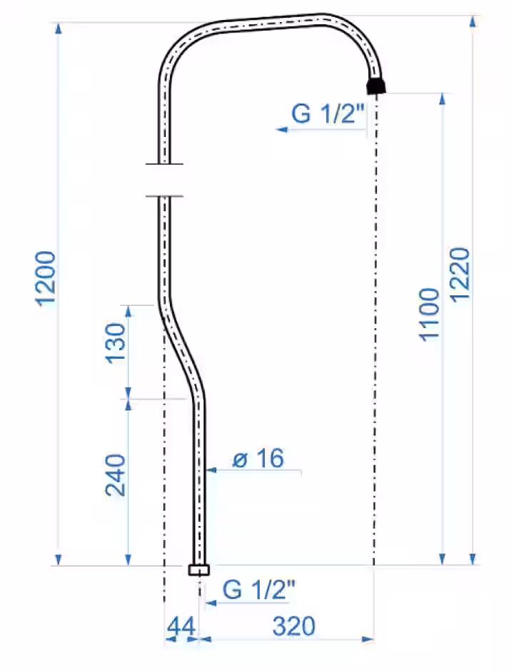 Sprchové rameno s ružicou a držiakom, 1/2"