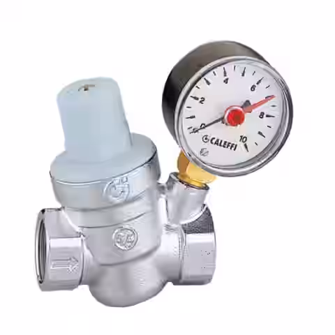 Tlakový redukčný ventil šikmý, vymeniteľná náplň a filter,3/4", PN 16bar, pracovný rozsah na výstupe 1-6 bar, T max.+40 °C, s manometrom: 0÷10 bar